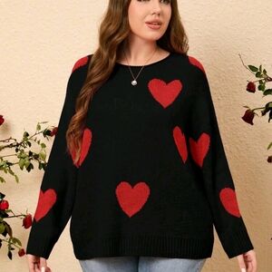 Black Sweater with Red Heart Accents